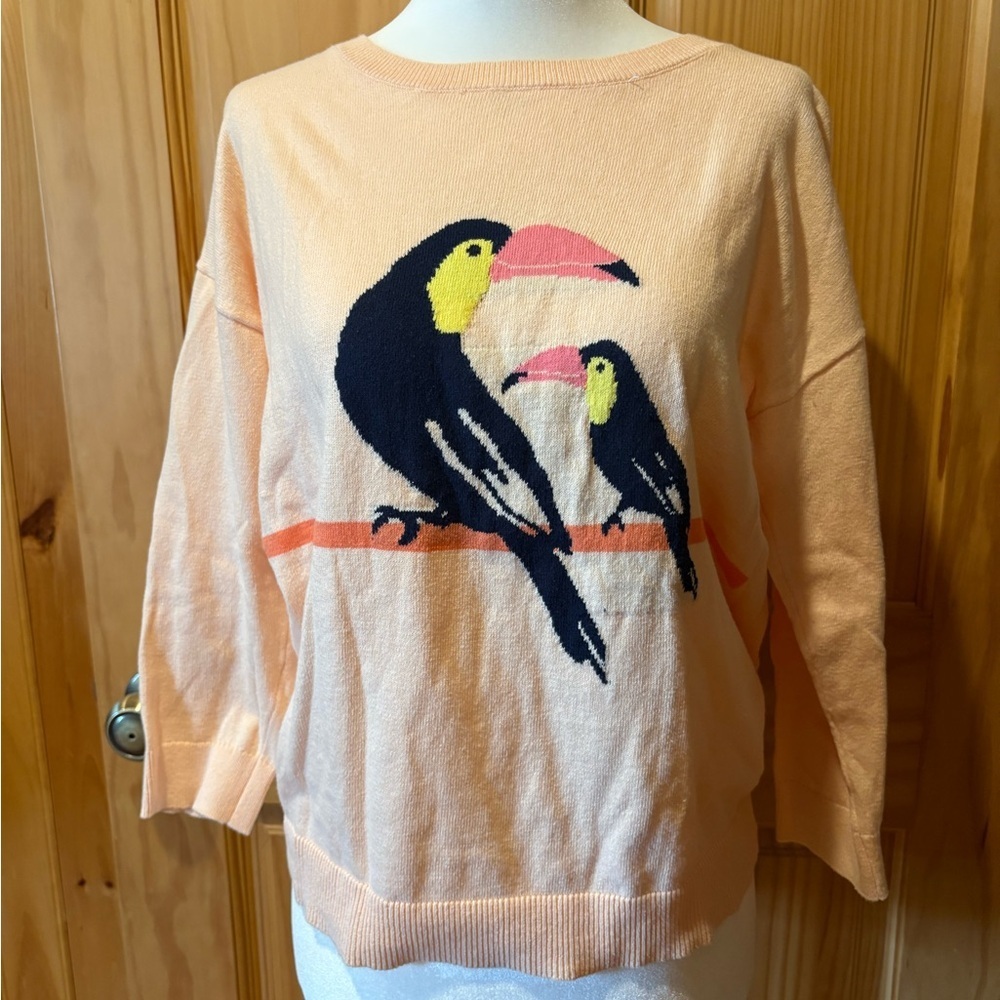 LOFT Peach Toucan Lightweight Crew Sweater.womenās S